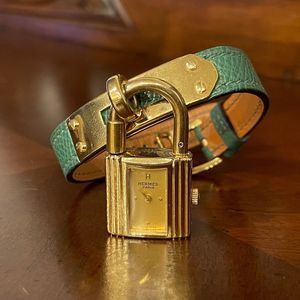 Hermès Green Leather Bracelet Kelly Watch Vintage GUC